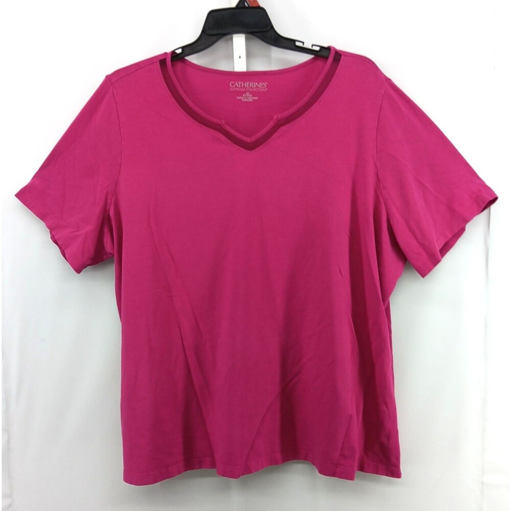 Catherines Shirt Women Plus Size 2X Pink Short Sleeve V Neck Casual Pullover Top